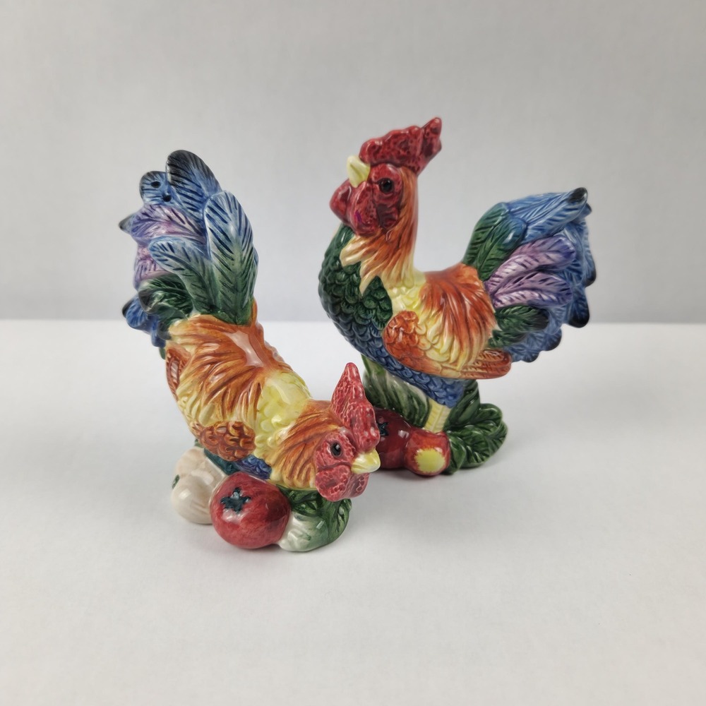 Fitz & Floyd Rooster Chicken Salt Pepper Shakers Ceramic Fall Thanksgiving